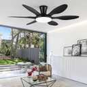 Ceiling Fans with Lights, 51 inch Modern Black Low Profile Ceiling Fan with Light and Remote App Control, Flush Mount, Quiet DC Reversible, Dim Led Ceiling Fan 6 Blade Softer Wind Indoor/Outdoor Patio