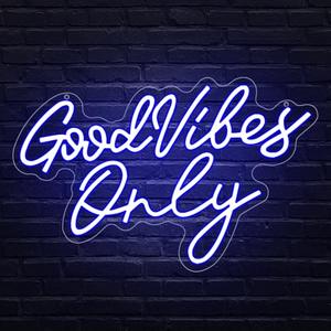 Good Vibes Only Neon Signs,Adjustable Brightness Blue Good Vibes Only LED Signs for Wall Decor, Cool Neon Lights Letters Light up Signs for Bedroom,Bar,Party, Salon Birthday,Christmas Gifts