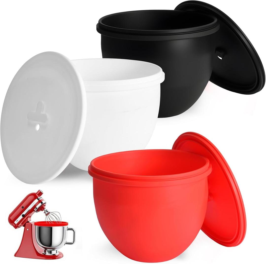 5 Qt Silicone Bowl Liners with Lids for Kitchenaid Mixer, 3-Pack Extra-Thick 2mm Kitchenaid silicone bowl insert for Kitchenaid, Precision Fit for Tilt-Head, Quick Replacement & Easy Clean