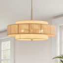 VONLUCE 23.6" Boho Rattan Chandelier, 6-Light Rattan Ceiling Light Fixture, 24inch