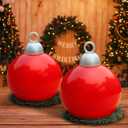 Thyle 2 Pcs Outdoor Christmas Ball Decorations with Wreath Giant 8'' Extra Large PVC Hanging Christmas Ornaments Plastic Garden Decorations with Hanging Loop for Upstairs Xmas Indoor Decors
