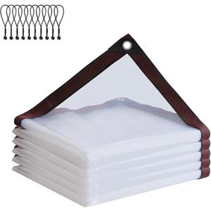 Clear-Tarps-With-Grommets-7x9FT, Waterproof Tarps for Outdoors Transparent Anti-Tear Plastic Tarp for Patio Balcony Tent Cover Gardening Chicken Coop