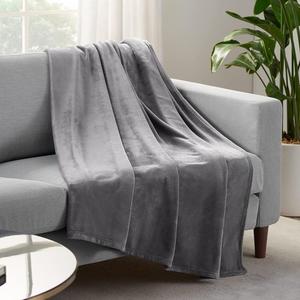 Serta Cozy Plush Thick Fuzzy Super Soft Lightweight Throw Blanket for Bed, Couch, or Travel, Queen (90 in x 90 in), Grey