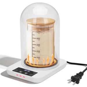 Sourdough Starter Warmer with Glass Dome, Precise 1F Thermostat Control (70-100F), Sourdough Warmer and Dome for Home Baking,24h Timer Auto Warming On/Off Sourdough Warming MatWhite