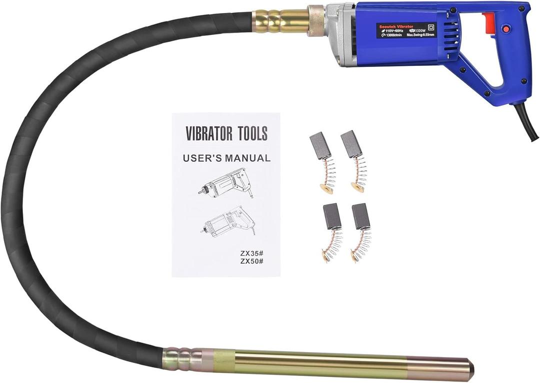 Seeutek Handheld Concrete Vibrating Tool - 1500W 6.6ft Electric Concrete Vibrator, 13000VPM Portable Pencil Cement Vibrator for Remove Air Bubble and Mix Concrete, Easy to Use