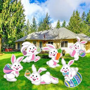 Wenqik 6 Pcs Easter Yard Signs Outdoor Large Bunnies Lawn Decor with Stakes Tumbling Bunnies Easter Outdoor Decorations Egg Hunt Signs for Outside Garden Lawn Party Spring, Assorted Sizes