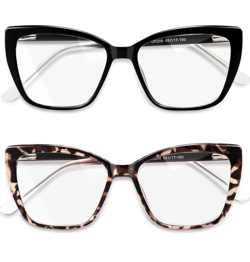 CCVOO Trendy Reading Glasses for Women, Oversized Blue Light Readers, Cheaters Eyeglasses, Stylish Square Cat Eye Glasses, +2.25