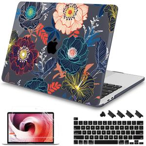 Mektron for MacBook Pro 16 inch A2141 Case 2020 2019 Release with Retina Display & Touch Bar & Touch ID, Plastic Hard Shell Cover Keyboard Skin Screen Protector Dust PlugDahlia Flowers