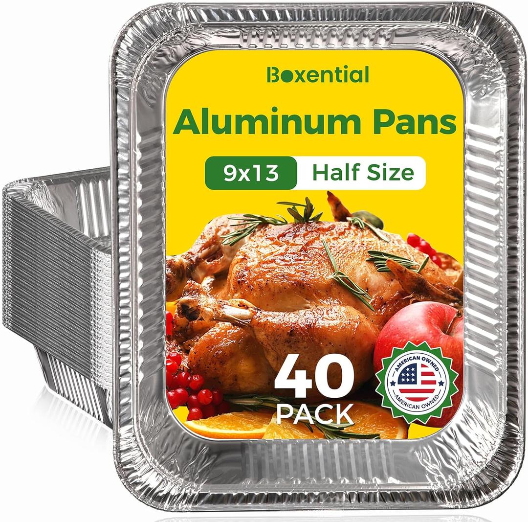 9x13 Aluminum Pans [40 Pack], Extra Heavy Duty Half Size Disposable Aluminum Foil Pans, Deep Baking Pans for Cooking, Roasting, Heating, and Steam Tables
