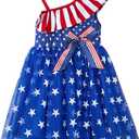 Niyage Toddler Dress Girls Baby Star Stripes American Flag Ruffles One Shoulder Sleeveless Tulle Tutus Boho Sundress Blue 120