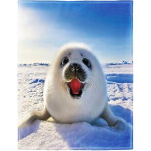 Cute Seal Throw Blanket for Women Girls Kids, Gifts for Seal Animal Lovers, Super Soft Warm and Lightweight, 60" x 80"