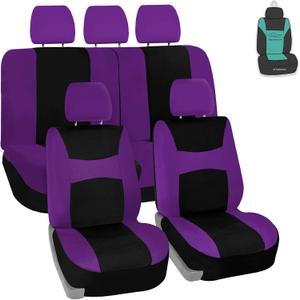 FH Group Universal Car Seat Covers Full Set for SUV Truck Sedan Vans | Waterproof All-Purpose Cloth Seat Cover Set Airbag Compatible Washable Split Bench Protector Interior Upgrade - Purple