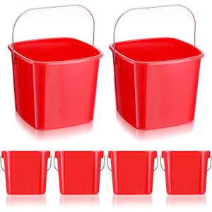 6 Pcs 3 Quart Cleaning Bucket Small Detergent Square Bucket Plastic Pail with Handles Square Cleaning Pail for Home, Offices, School, Commercial Use, Food Service (Red)