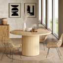 LITTLE TREE 47 Inches Round Dining Table for 4, Farmhouse Natural Wooden Dining Room Table with Heavy Duty Fluted Pedestal, Large Circle Kitchen Dinner Table for Dining Room, Living Room (Table Only)