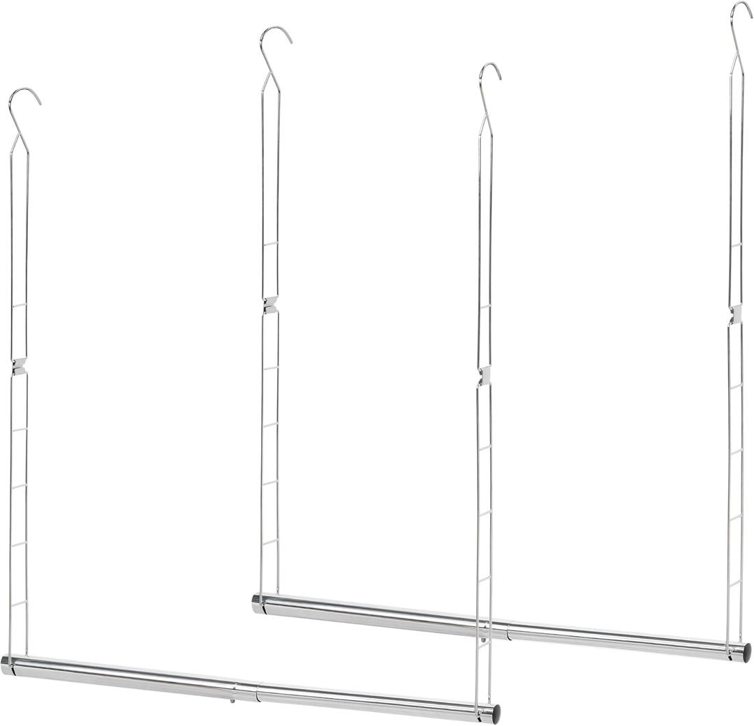 STORAGE MANIAC Hanging Closet Rod, Adjustable Width and Height Closet Hanging Organizer, Space-Saving Clothes Hanging Bar, Closet Extender Hanging Rod, Double Closet Hanging Rod, 2 Pack Chrome