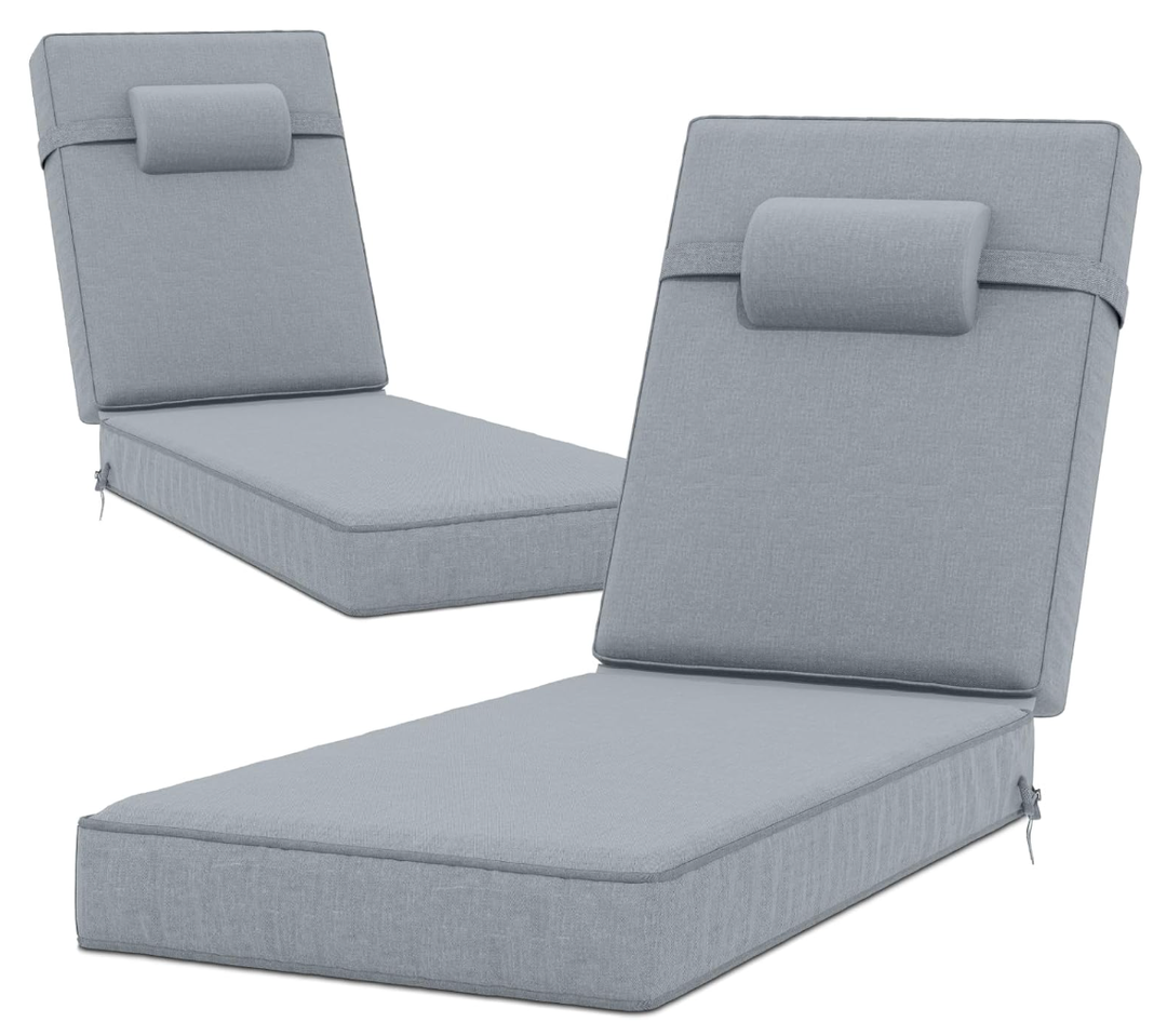 80 x 26 x 4 Inch Olefin Chaise Lounge Cushions, Lounge Chair Cushions with Headrest for Outdoor Furniture - Weather and Fade Resistant Patio Replacement Furniture Lounge Chair Cushion Set of 2