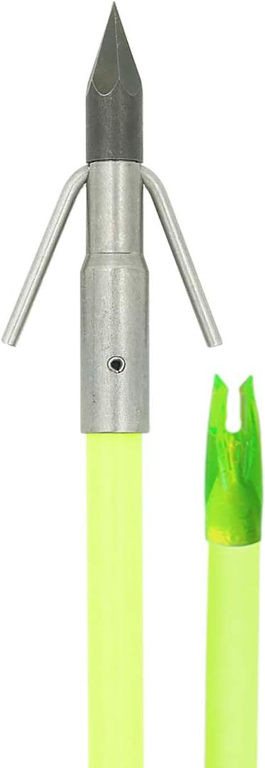 Muzzy Classic Chartreuse Fiberglass Bowfishing Fish Arrow with Nock Installed (Carp Point, GREEN)