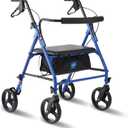 Medline Large Steel Bariatric Rollator Walker with Adjustable Handles, Padded Seat & Backrest, Blue, 500 lb. Weight Capacity, Foldable, Under Seat Storage, 8" Wheels, for Seniors & Adults
