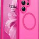 CANSHN Designed for Samsung Galaxy S23 Ultra Case [Full Camera Protection] [Compatible with MagSafe] Translucent Matte Shockproof Protective Phone Cover 6.8 Inch - Hot Pink