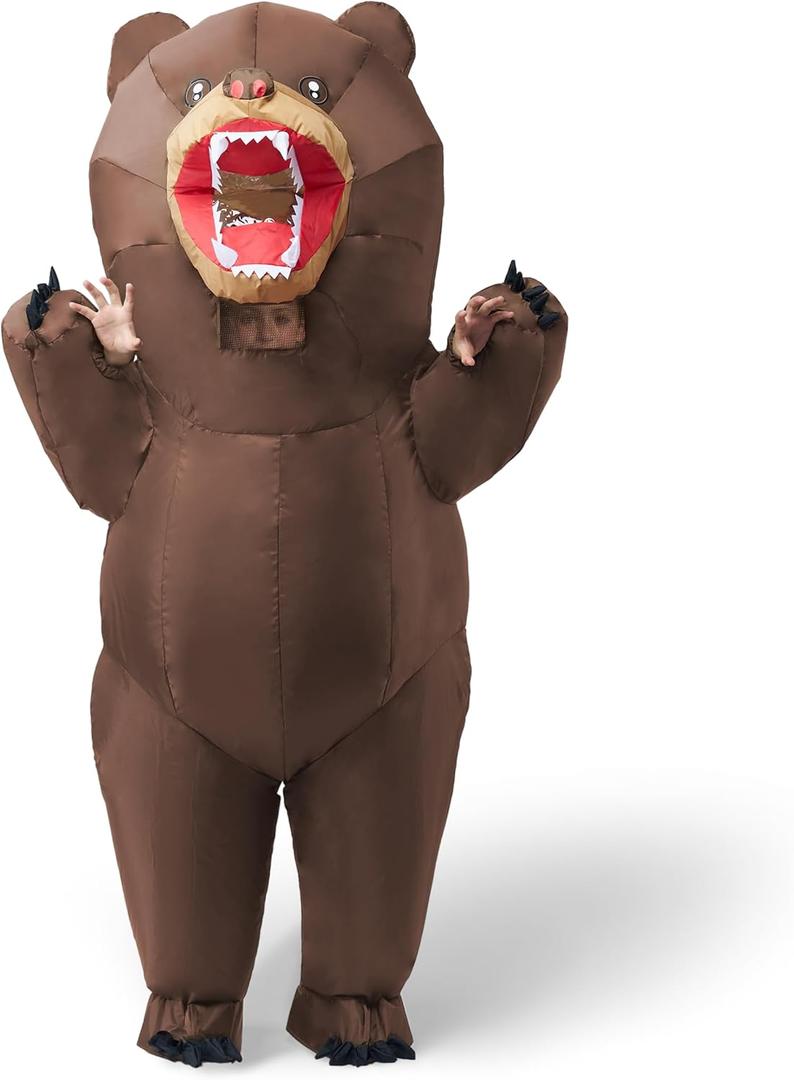 Spooktacular Creations Inflatable Costume, Brown Full Body Bear Blow Up Suit, Deluxe Funny Halloween Costume for Halloween Dress Up Themed Parties Child Size-3ft11 - 4ft7