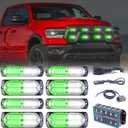 8pcs Sync Feature Emergency Strobe Grille Lights LED Ultra Slim Surface Mount Flashing Hazard Warning Light Bar with Controller for Firefighter/Construction/Trucks/Vehicles/Car (Green/White)