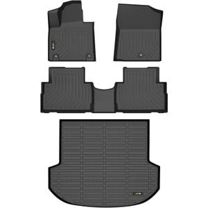 HAFIDI Floor Mats & Cargo Liner Set Fit for 2021 2022 2023 Hyundai Santa FE (Not Fit Hybrid) All Weather Protection TPE Anti-Slip Automotive Full Set Floor Liners Custom Accessories - Black