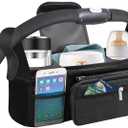 PandaEar Universal Stroller Organizer with Insulated Cup Holders, Parent Console Caddy with Detachable Shoulder Strap & Phone Pouch, Large Capacity Stroller Accessories Bag