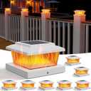 APONUO 8 Pack Solar Flame Post Cap Lights, Flickering Flame & Warm White Modes, IP64 Waterproof SMD LED for 4x4 5x5 Wood/Vinyl Posts, Auto On/Off Solar Powered, Outdoor Deck Yard Fence Decor, White