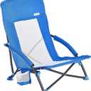 SUNNYFEEL Folding Low Camping Beach Chair 2 Pack, Lightweight Portable Lawn Chair with Mesh Back, Cup Holder for Outdoor/Travel/Picnic/Concert, Foldable Camp Backpack Chairs with Carry Bag