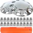 Chrome Front Hub Cover Wheel Axle Cover Center Caps Kit with 33mm Lug Nut Covers Replacement for 20 in & 22.5 in & 24.5 in Semi Truck Wheels