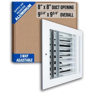 Fits 8x8 Duct Opening Aluminum 3-Way Adjustable Air Supply Grille by Handua | Curved Blade Register Vent Cover for Sidewall & Ceiling | White | Outer Size: 9.75" X 9.75"