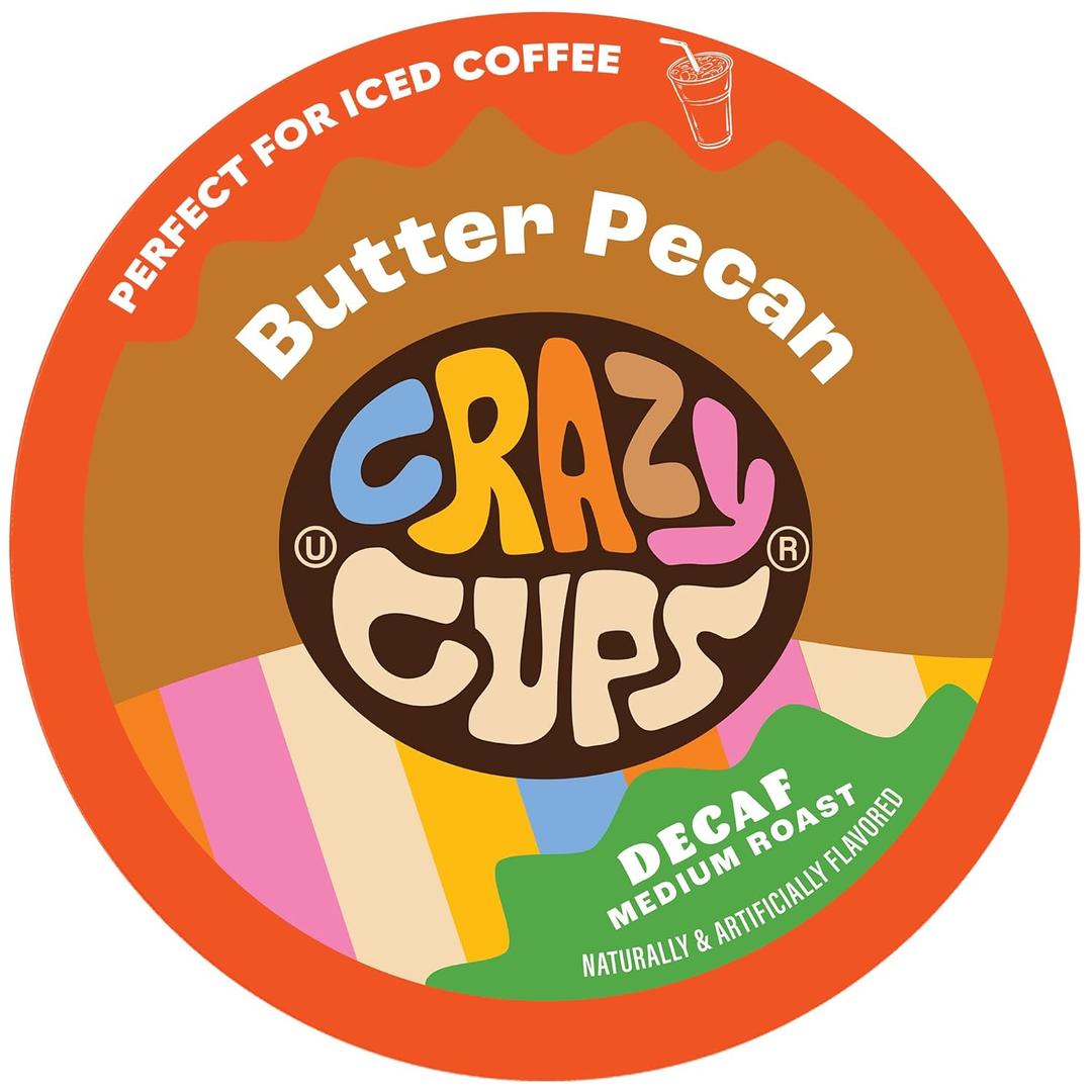 Crazy Cups Flavored Decaf Coffee Pods, Decaf Butter Pecan Coffee, Decaf K Cups for Keurig K Cups Machines, Hot or Iced, Single Serve Decaffeinated in Recyclable Pods, 22 Count