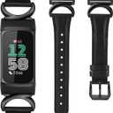 Minyee Leather Bands Compatible with Fitbit Charge 6/Fitbit Charge 5 Band Women, Slim Thin Dressy Premium Leather Strap with C-Shape Metal Buckle for Charge 6/5 Watch Accessories, Black