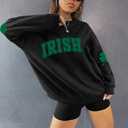 St. Patrick's Day Sweatshirt for Women Lucky Shamrock Long Sleeve Sweater Irish Clover Casual Graphic Pullover Tops (Black, S)