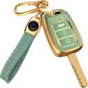 Lucrum Compatible with Honda Key Fob Cover & Leather Keychain - TPU Keyfob Case for Accord Civic CR-V HR-V Pilot Ridgeline SE LX, For 4 Button Remote (2014-2022) - Green and Gold