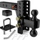 2" Adjustable Trailer Hitch - 6" Rise/Drop Height, 2'' & 2-5/16'' Ball Hitches 25000 Lbs Heavy Duty Towing Ball Mount with Hitch Tightener, RVs, Campers, Boat Trailers