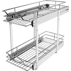 Sikarou Pull Out Cabinet Organizer 9" W x 21" D 2-Tier Individual Slide Out Drawer Pantry Shelf Storage for Kitchen Base Cabinet Organization for Kitchen, Bathroom, Pantry, Chrome