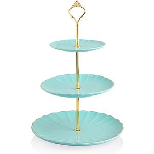 Sweejar 3 Tier Ceramic Cake Stand Wedding, Dessert Cupcake Stand for Tea Party Serving Platter (Turquoise)