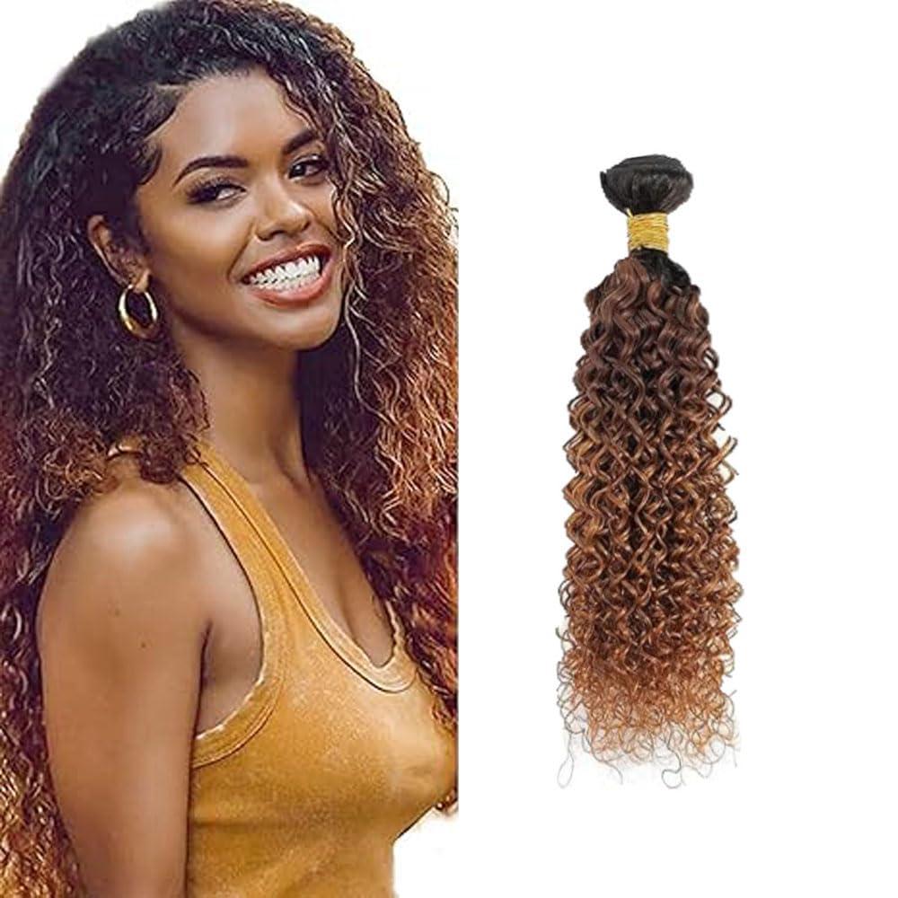 T1B430 Curly Wave Human Hair Bundles Ombre Brown 10 Inch 3 Tone Brown 1 Bundles Human Hair Extensions 100 Gram Per Bundle Unprocessed Virgin Double Weft