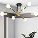 Modern Sputnik Chandelier Ceiling Light Fixtures, 6-Lights Mid Century Industrial Metal Semi Flush Mount Lamp for Bedroom Dining Room Living Room Kitchen Hallway Office-Black and Gold