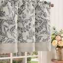jinchan Linen Valance Curtain Farmhouse Floral Printed Small Window Curtain for Kitchen Rustic Light Filtering Valance for Living Room Bedroom Bathroom 18 Inch Rod Pocket 1 Panel Black on Beige