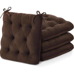 Nuanchu Memory Foam Chair Cushions Set of 4, Thick Indoor Seat Cushions for Dining Chairs Tufted Seat Pads for Kitchen, Dining Room, Office,(Dark Brown,16.5"x16.5"x4")