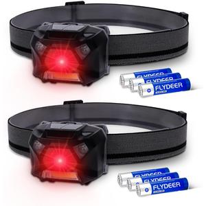 KunHe Pack 2 Red Light LED Headlamps Flashlights Headlight Bright Head Lamp for Adults Night Vision and Outdoor Camping (Black)