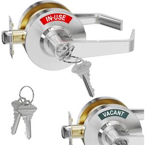 Keyed Entry Vacant Occupied Bathroom Lock, Commercial Door Handle, Occupied Door Handle with Indicator, for Restroom, Store, Hospital and Office, Privacy Door knob/Lever（Key Silver）