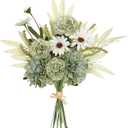 Dremisland Artificial Flowers Bouquet Silk Floral Arrangements Faux Flowers Plant for Home Decor Wedding Bride Bouquets Floral Tables Centerpieces for Home Decor Indoor Vase Table Decor (Green)