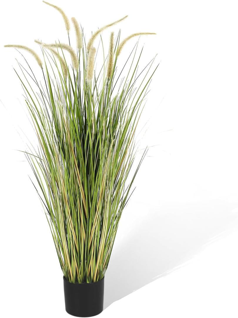 KOL Artificial 4ft Horsetail Reed Grass, 47.2in Artificial Indoor Outdoor Fake Grass Plant, Home Office Wedding Decorative Artificial Plants & Flowers in Pot Faux Plant Greenery, Housewarming Gift