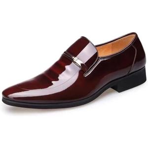 BULMEGIRY Mens Oxford Dress Shoes Faux Patent Leather Wedding Shoes Classic Lace-up Formal Tuxedo Derby Shoes Black | Elegant patent leather dress shoes with glossy finish, comfortable and classic tuxedo style for wedding and formal occasions