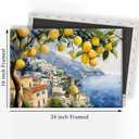 Lemon Tree Canvas Wall Art Beach Landscape Painting Italian Coastal Poster Vintage Lemon Artwork Italian Beach Picture Seaside Artwork for Walls Italy Amalfi Coast Wall Art for Room 16x24inch Framed