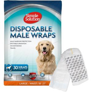 Simple Solution Disposable Male Wraps, Absorbent Leak Proof Belly Bands for Dogs, Incontinence Aid, Puppy Training, Marking Control, and Travel Protection, Toy Dogs, 914 Inch Waist, 30 Count