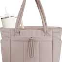 Wandering Nature Puffer Tote Bag with Cup Holder & Laptop Compartment & Trolley Sleeve for Travel, Work, Nurse, Women (Medium, 02-beige)